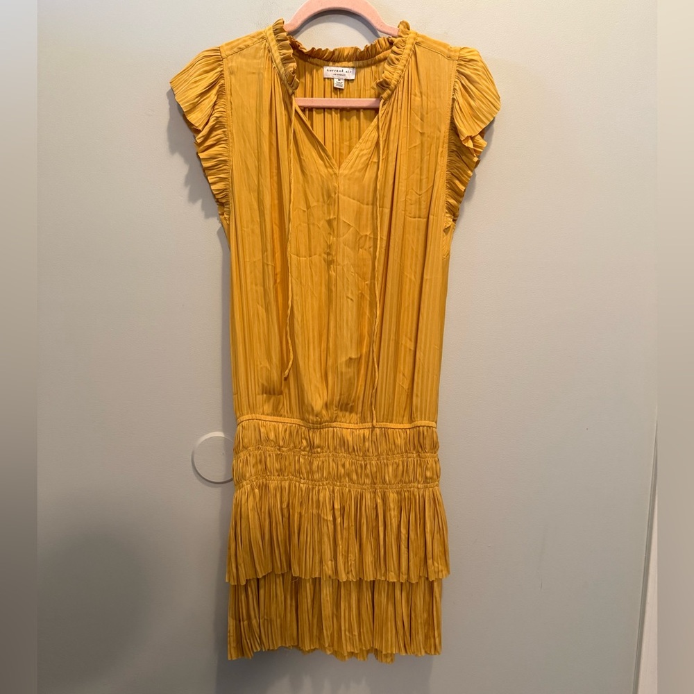 Anthropologie Current Air Yellow Pleated Boho Cocktail Dress Medium